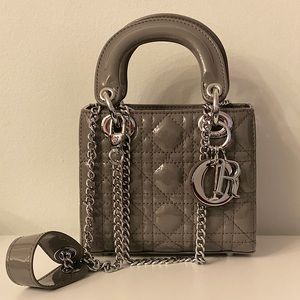 Patent Leather Grey Lady Dior Mini Bag